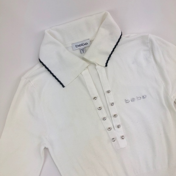Bebe Logo Fitted Knit Polo Shirt - Picture 3 of 8